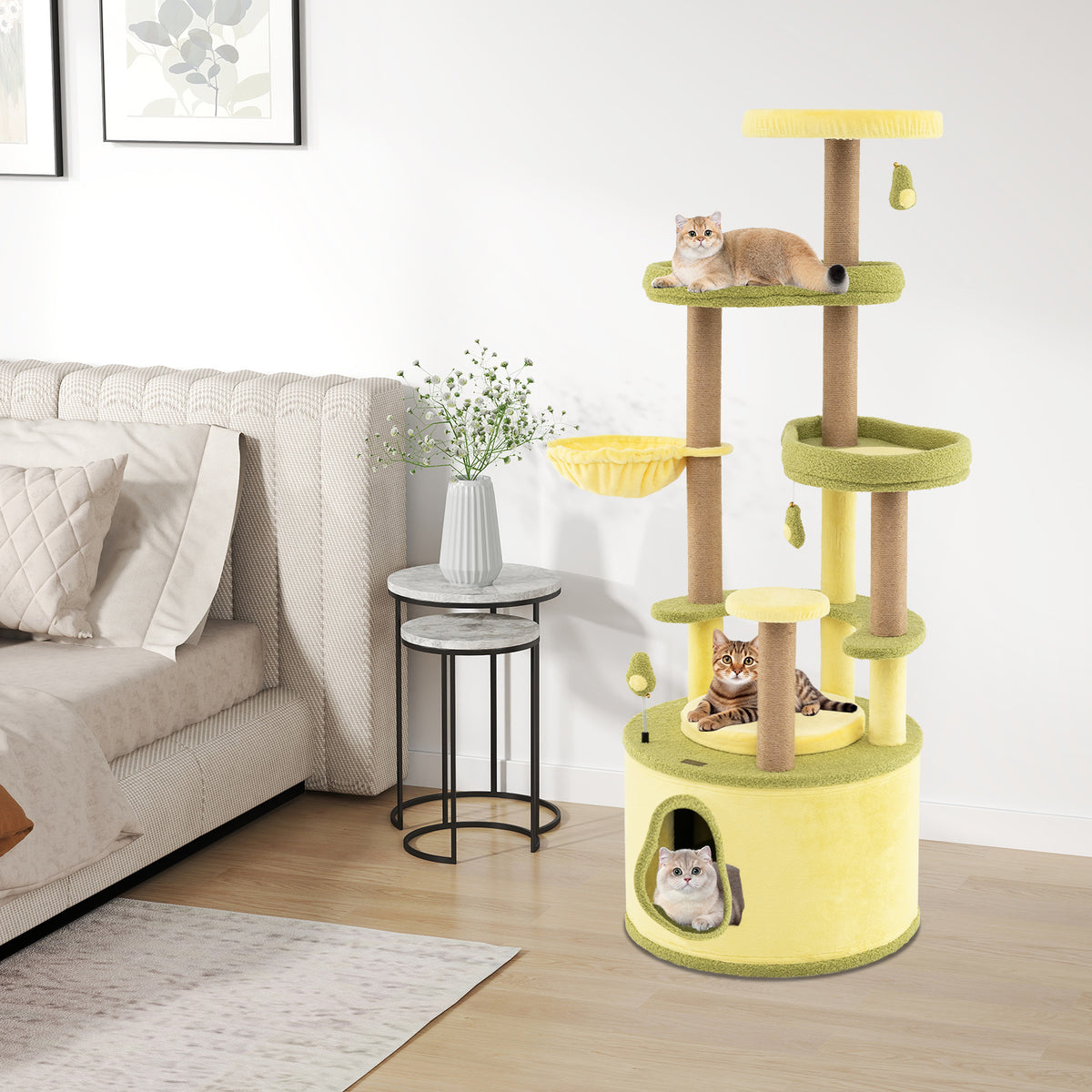 Large Avocado Cat Tree Tower with Private Condo - Green, L