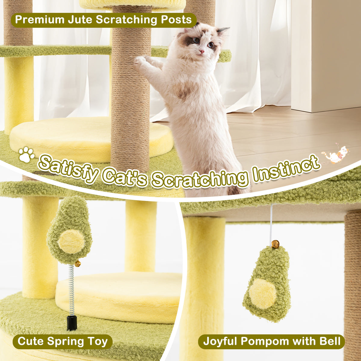 Large Avocado Cat Tree Tower with Private Condo - Green, L
