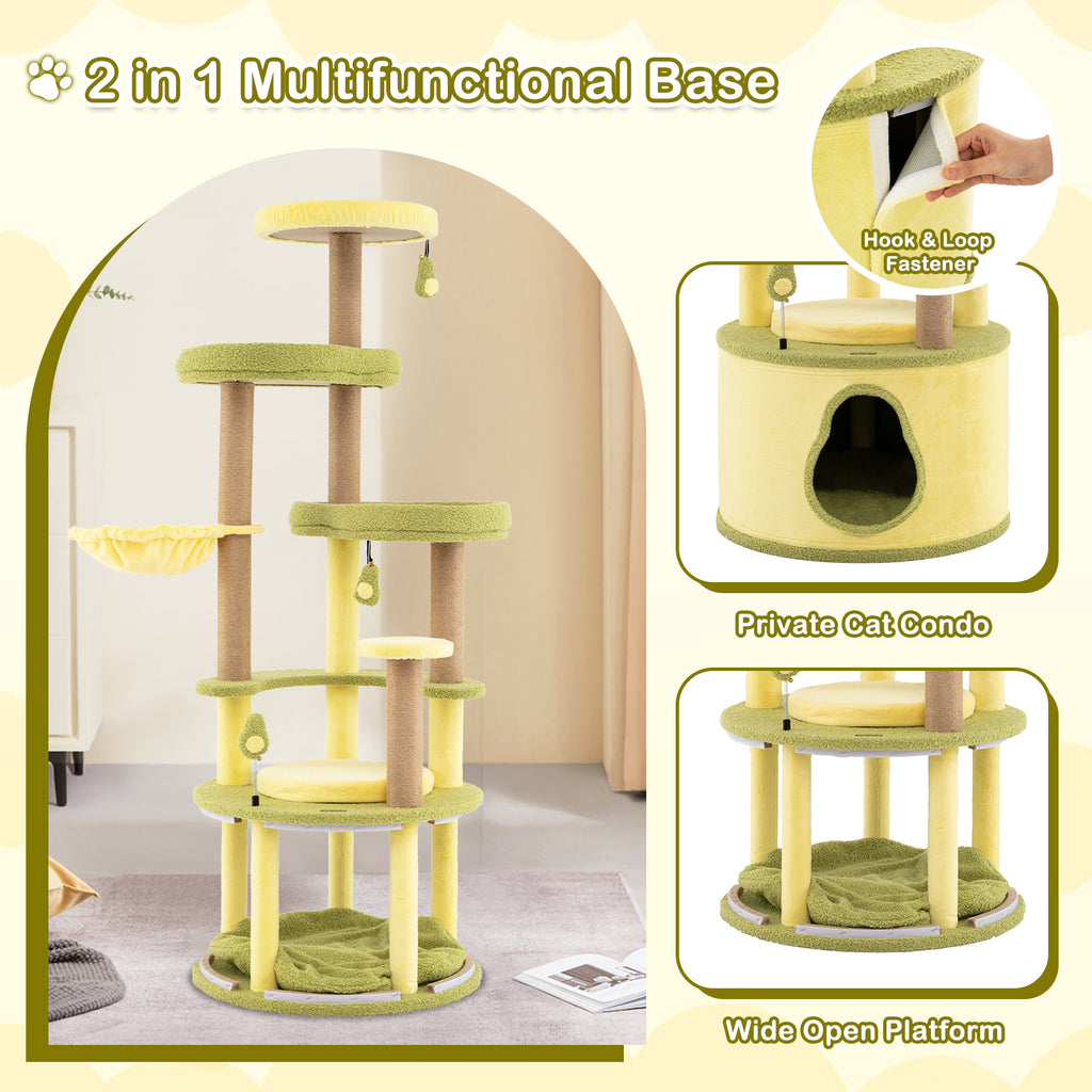 Large Avocado Cat Tree Tower with Private Condo - Green, L