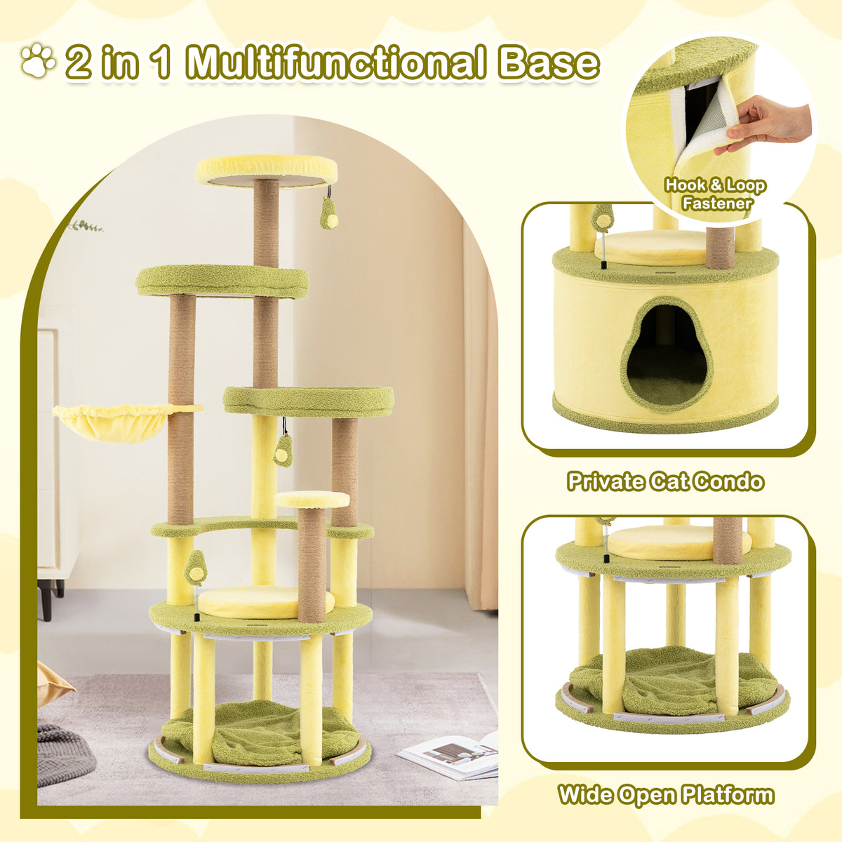 Large Avocado Cat Tree Tower with Private Condo - Green, L