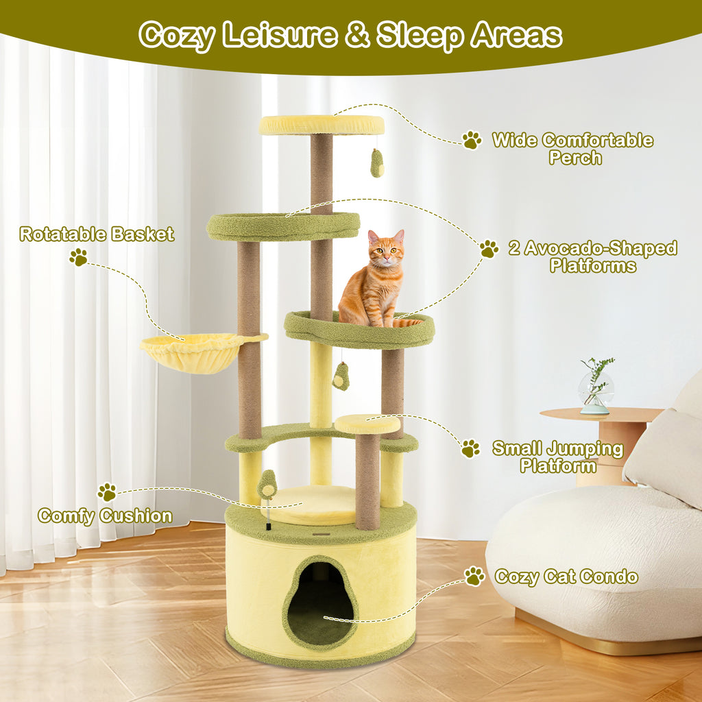 Large Avocado Cat Tree Tower with Private Condo - Green, L