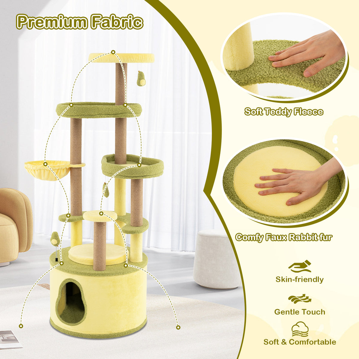 Large Avocado Cat Tree Tower with Private Condo - Green, L