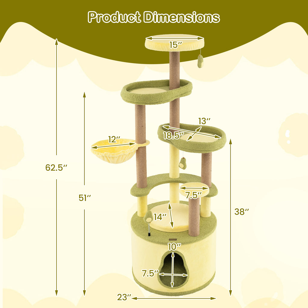 Large Avocado Cat Tree Tower with Private Condo - Green, L