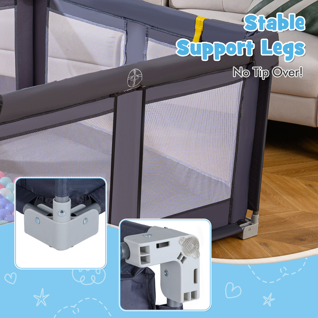Large Foldable Baby Playpen Safety Fence with Zipper Gate - Dark Gray