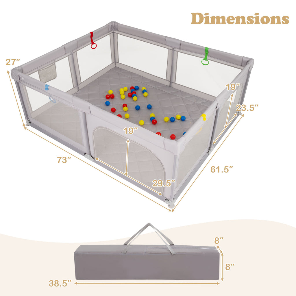 Baby Playpen with Pull Rings & Ocean Balls - Gray, Safety & Active Play