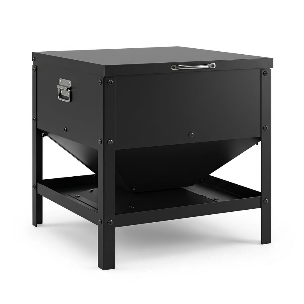 Large Capacity Chicken Feeder Box with Openable Lid - Outdoor Poultry Feed Container - Black Variation