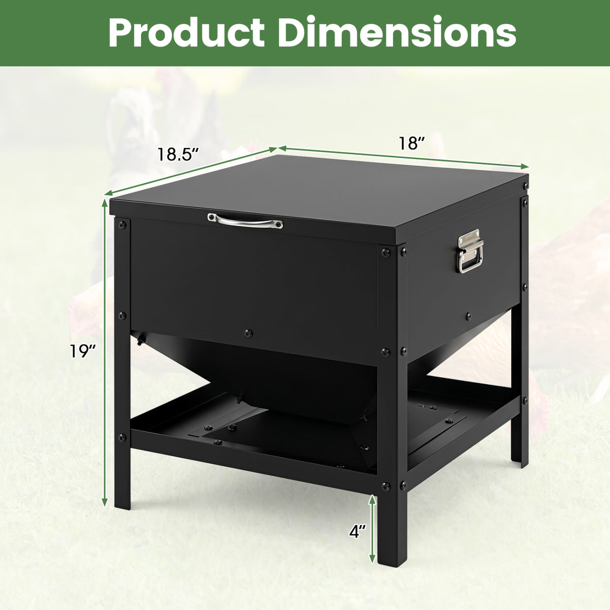 Large Capacity Chicken Feeder Box with Openable Lid - Outdoor Poultry Feed Container - Black Variation