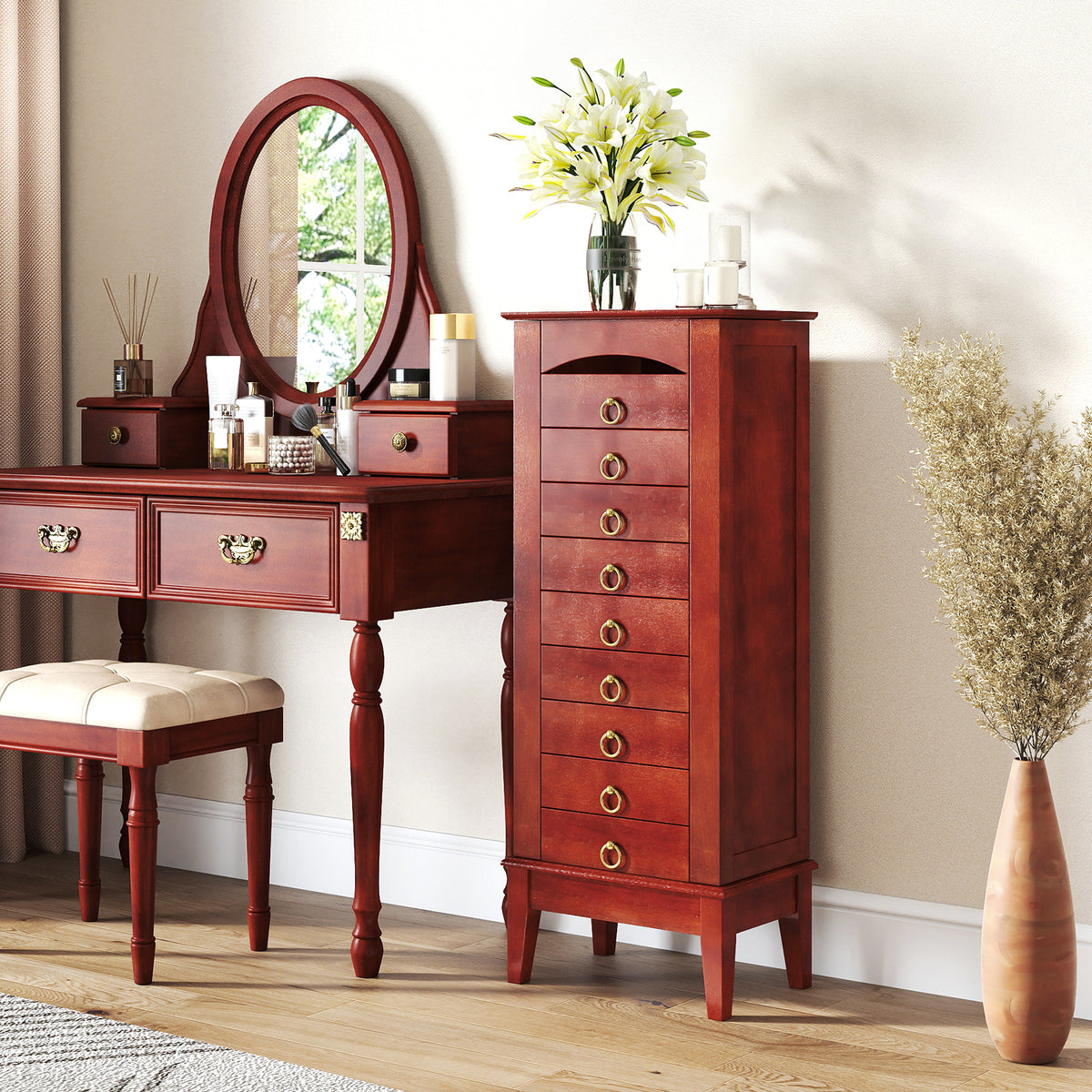 Jewelry Storage Cabinet with 9 Drawers - 16" x 10.5" x 40"