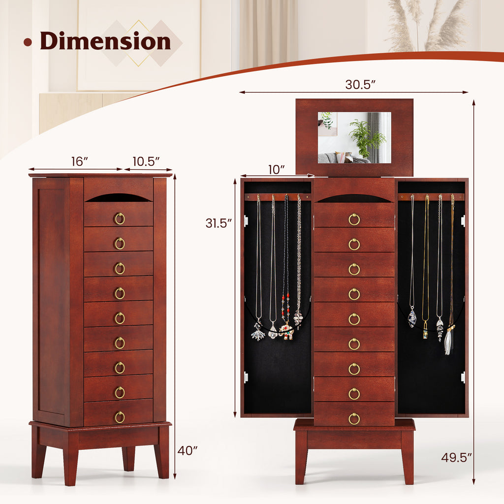 Jewelry Storage Cabinet with 9 Drawers - 16" x 10.5" x 40"