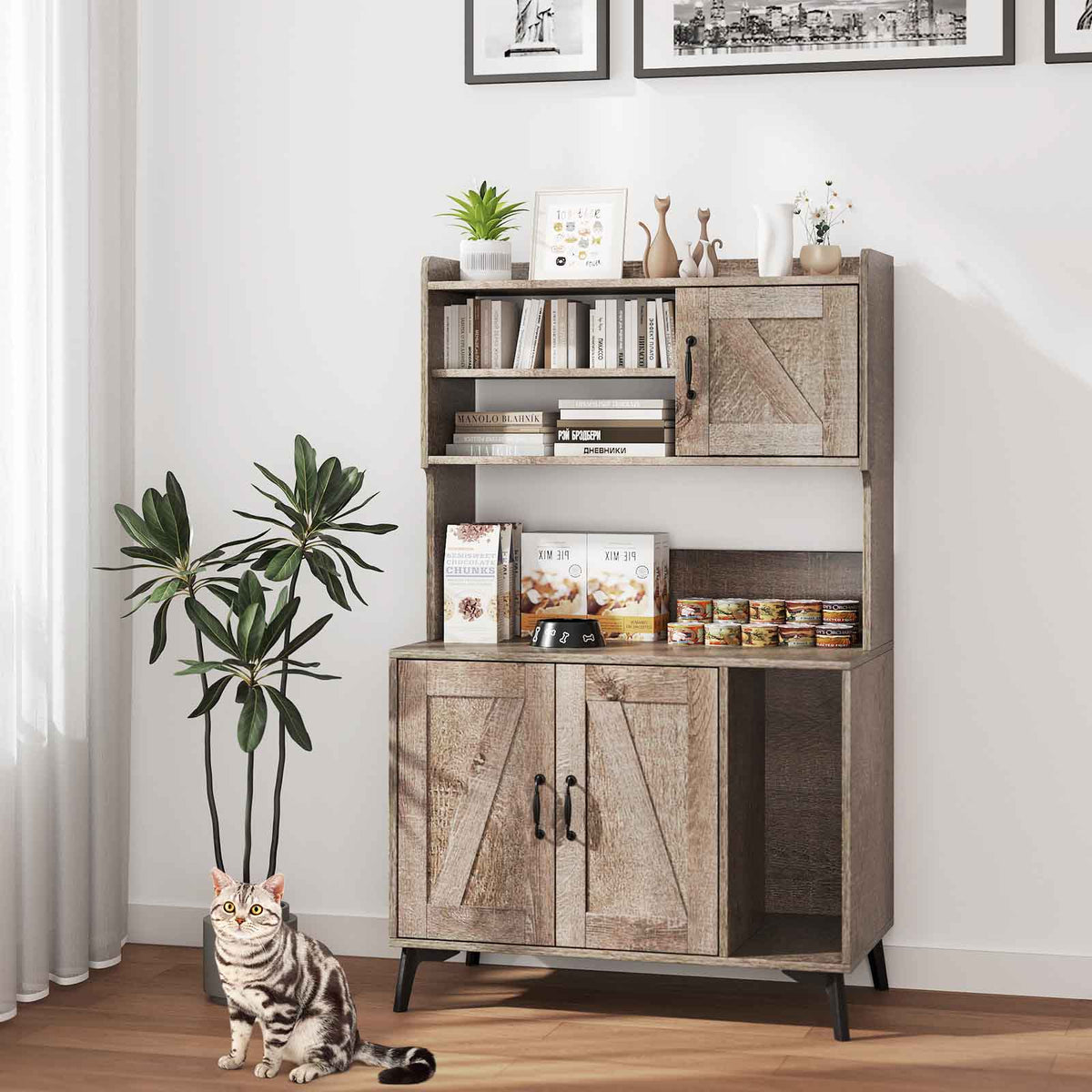 Large Cat Litter Box Enclosure with Storage Shelves - Oak Variation
