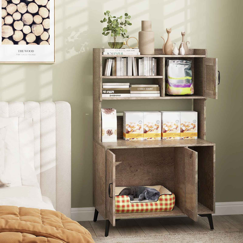 Large Cat Litter Box Enclosure with Storage Shelves - Oak Variation