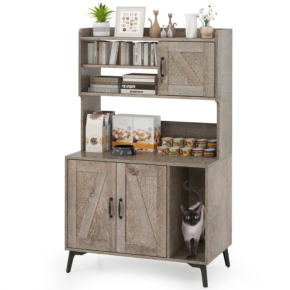 Large Cat Litter Box Enclosure with Storage Shelves - Oak Variation