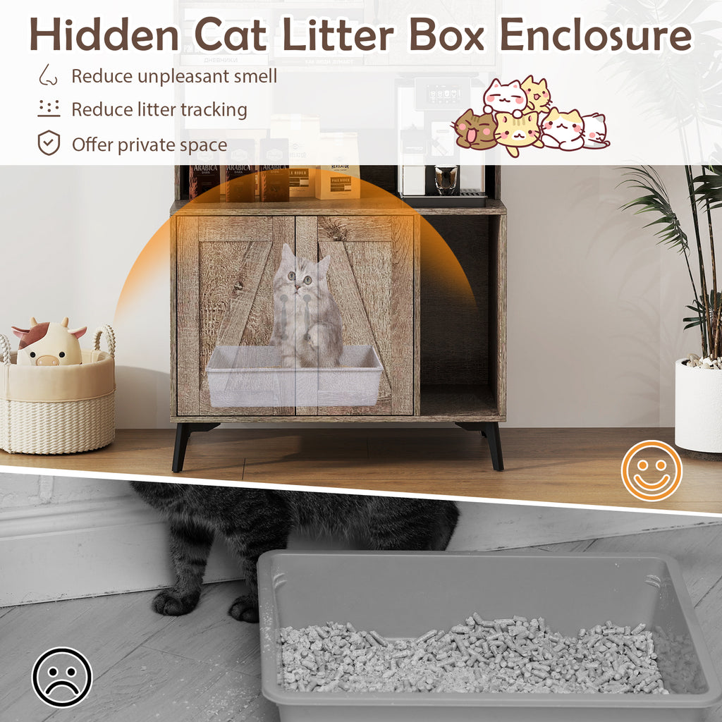 Large Cat Litter Box Enclosure with Storage Shelves - Oak Variation