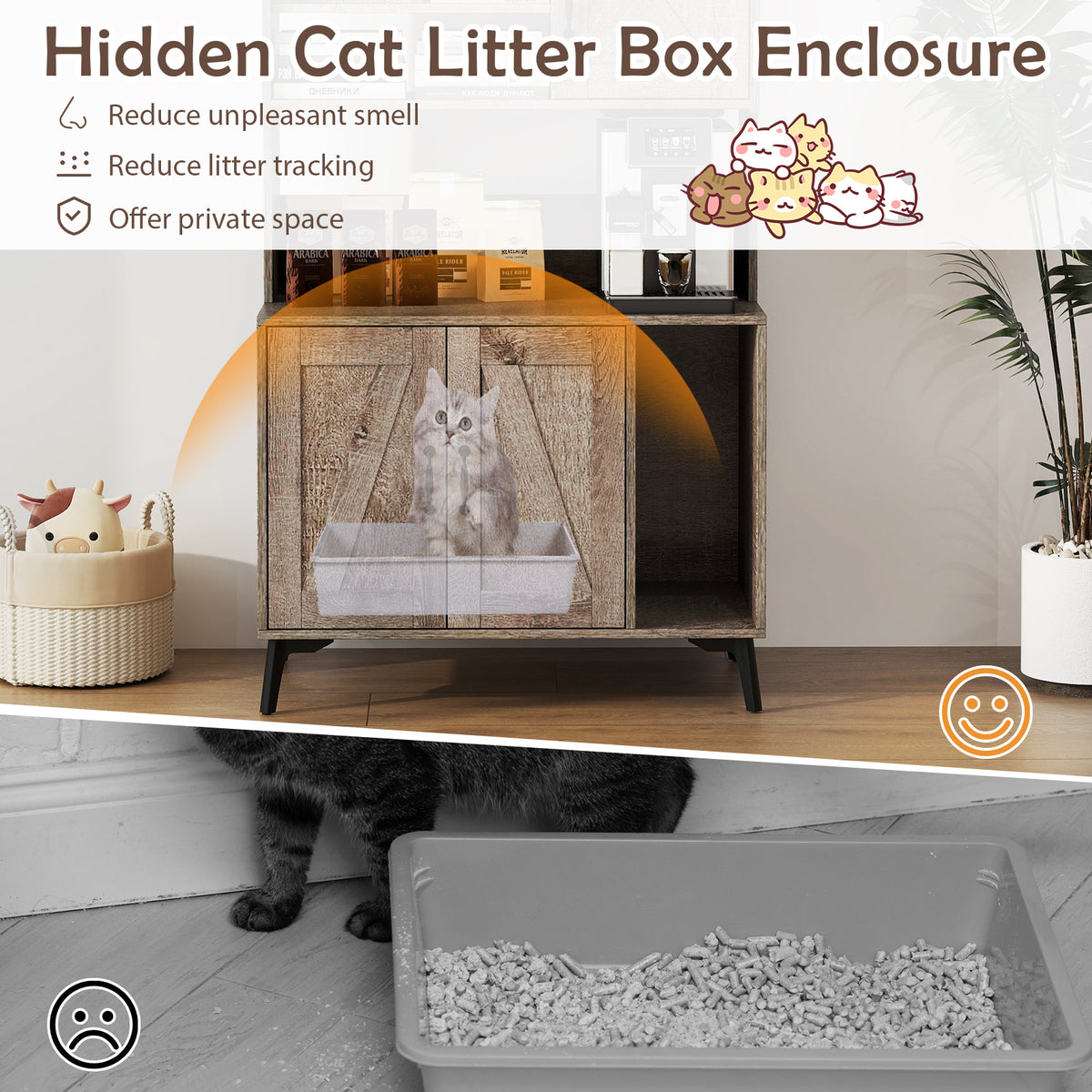 Large Cat Litter Box Enclosure with Storage Shelves - Oak Variation