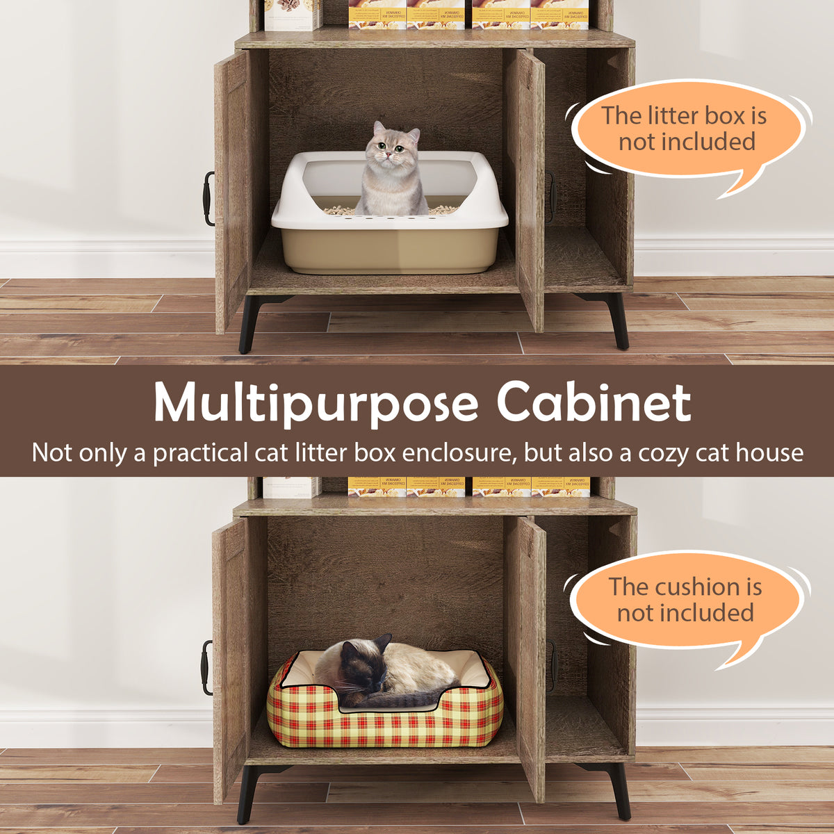 Large Cat Litter Box Enclosure with Storage Shelves - Oak Variation