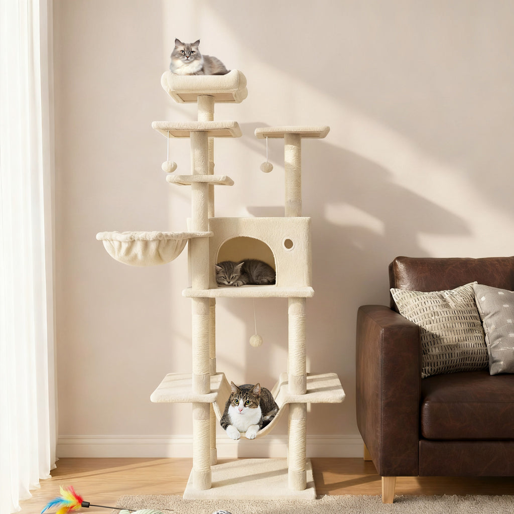 Large Cat Tree Tower 63" Tall for Indoor Cats - Dark Gray Variation