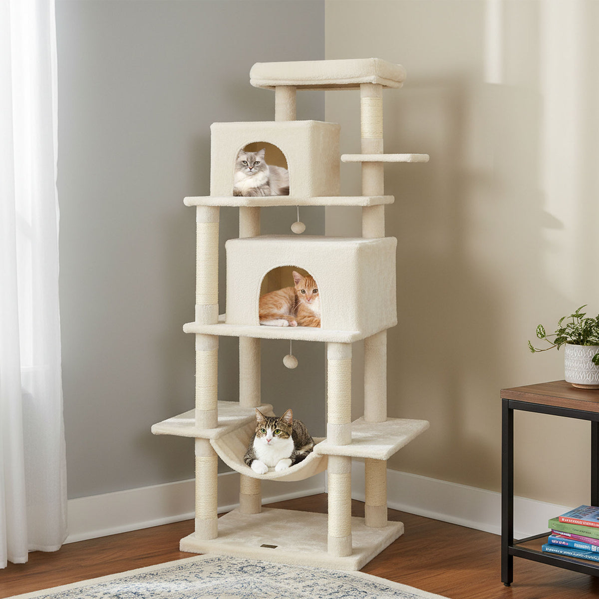 Large Indoor Cat Tree Tower - 70" Tall, Light Gray Cat Furniture