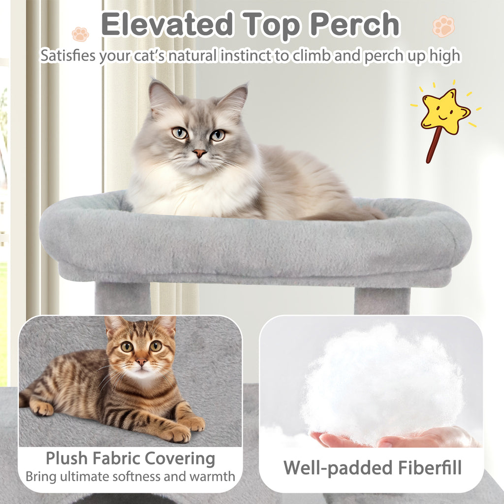 Large Indoor Cat Tree Tower - 70" Tall, Light Gray Cat Furniture