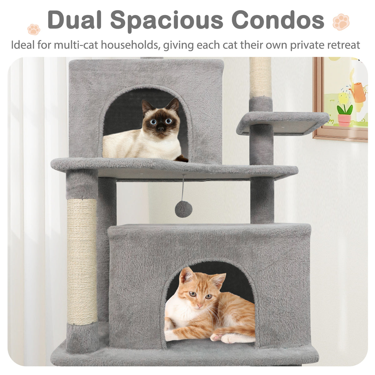 Large Indoor Cat Tree Tower - 70" Tall, Light Gray Cat Furniture