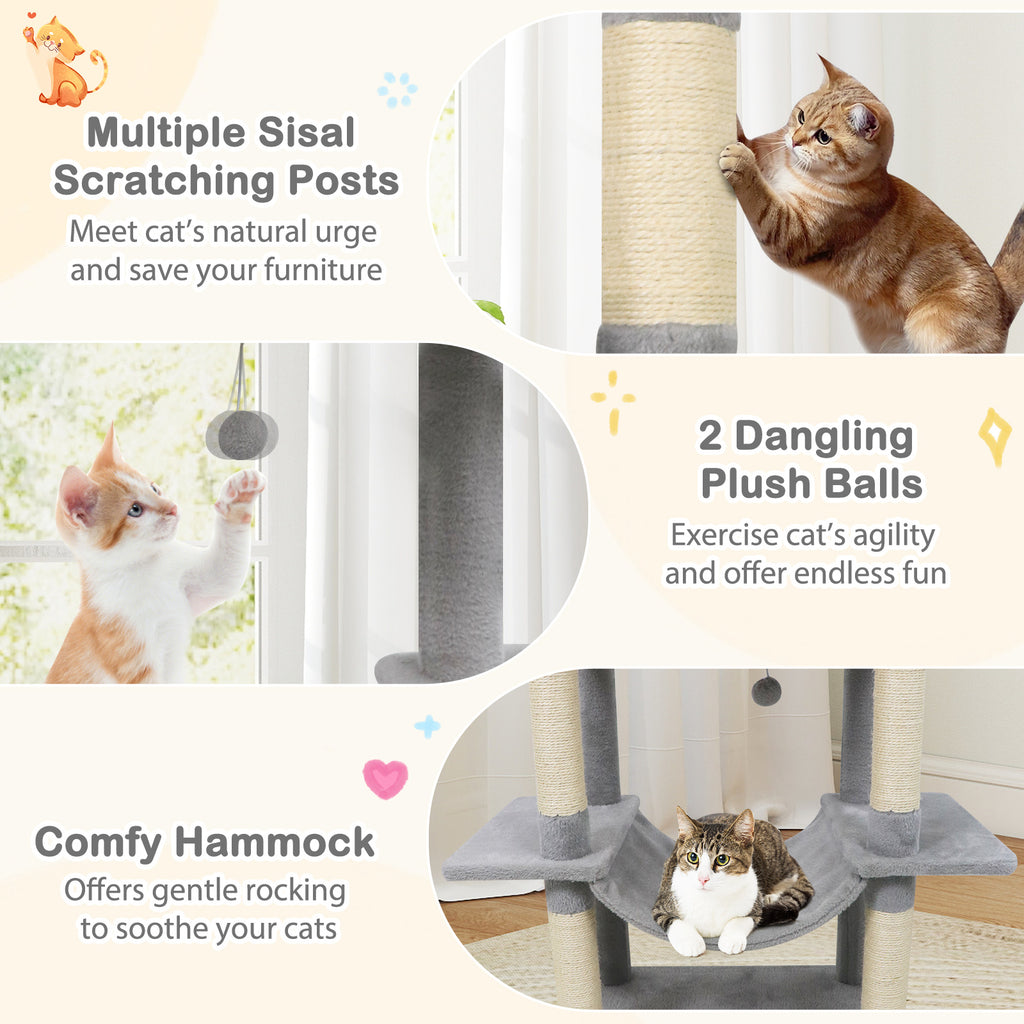Large Indoor Cat Tree Tower - 70" Tall, Light Gray Cat Furniture