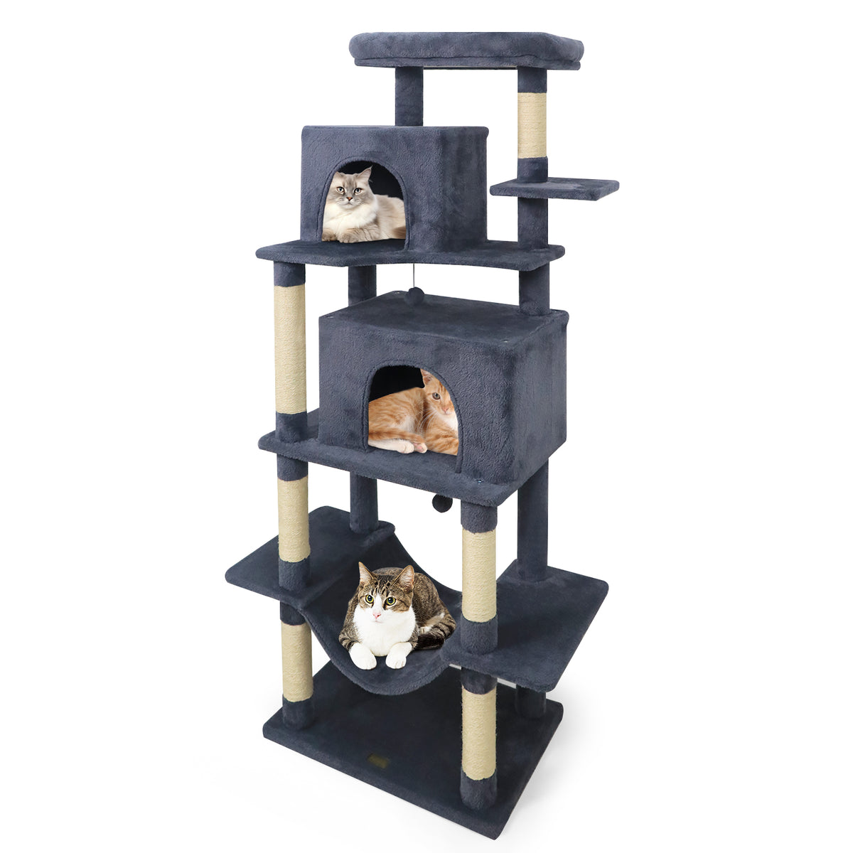70-Inch Tall Cat Tree for Indoor Cats - Dark Gray Multi-Level Cat Tower with Condos & Hammock