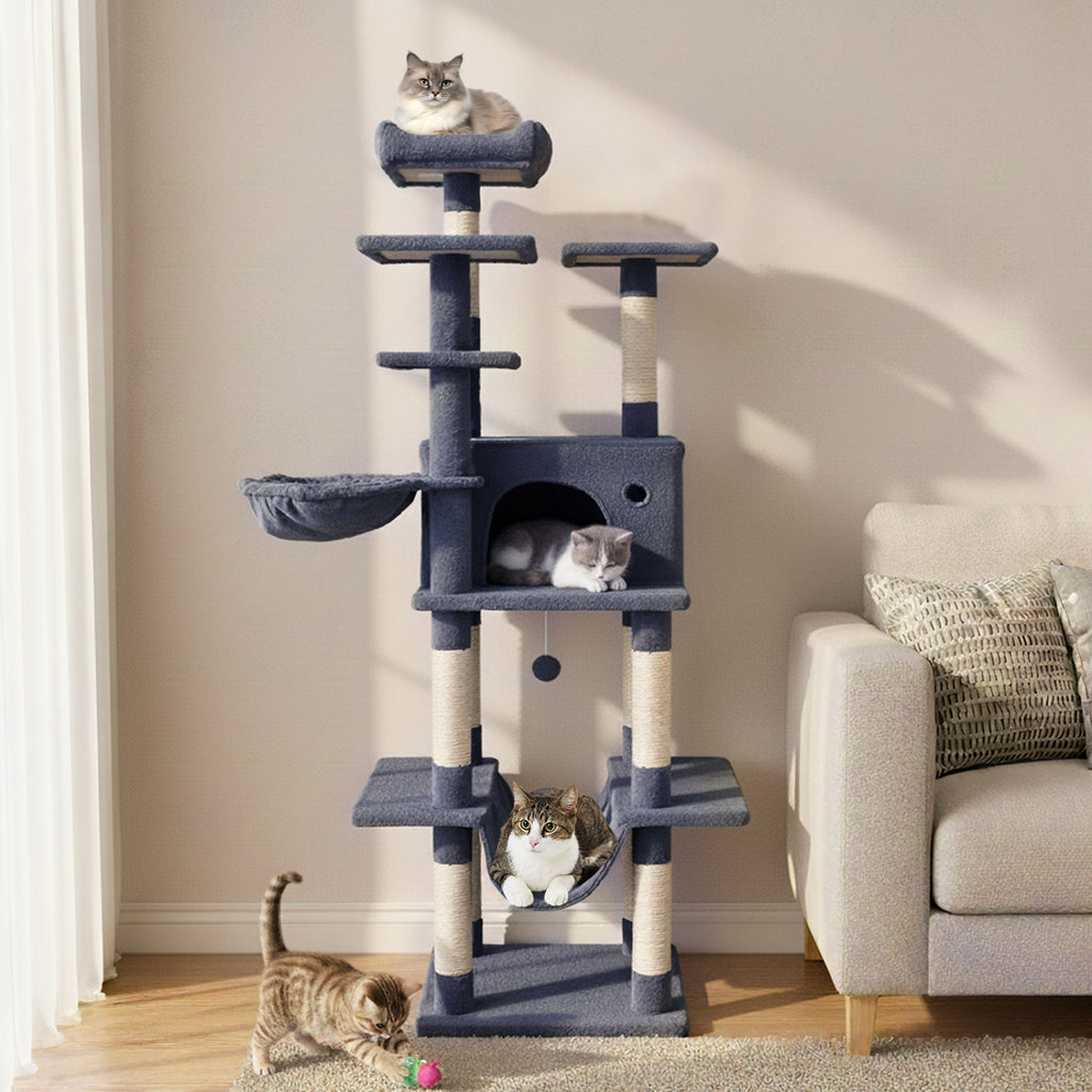 Large Cat Tree Tower 63" Tall for Indoor Cats - Dark Gray Variation