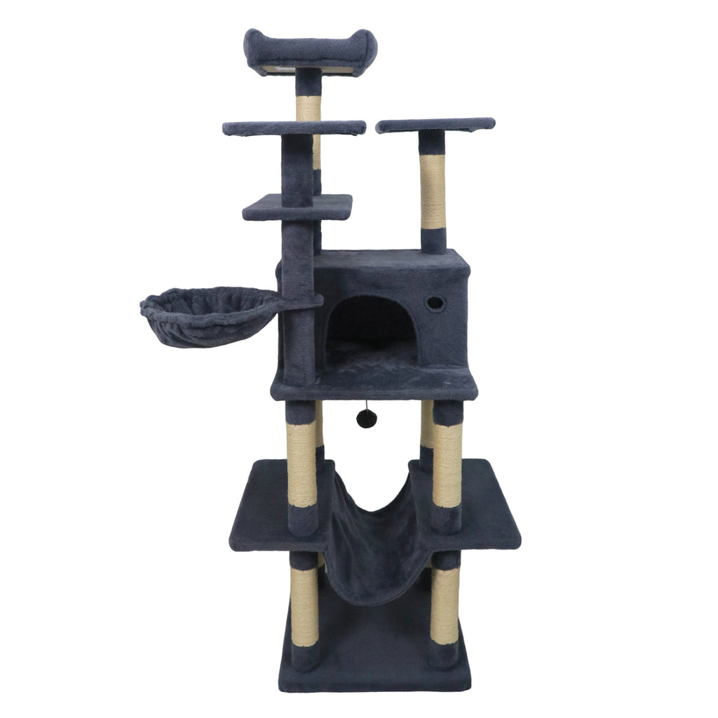 Large Cat Tree Tower 63" Tall for Indoor Cats - Dark Gray Variation