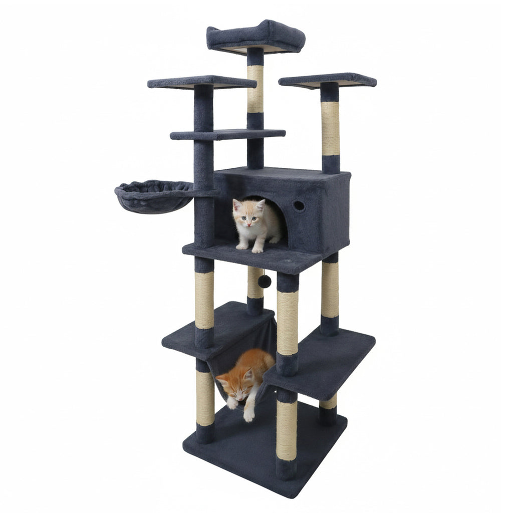 Large Cat Tree Tower 63" Tall for Indoor Cats - Dark Gray Variation