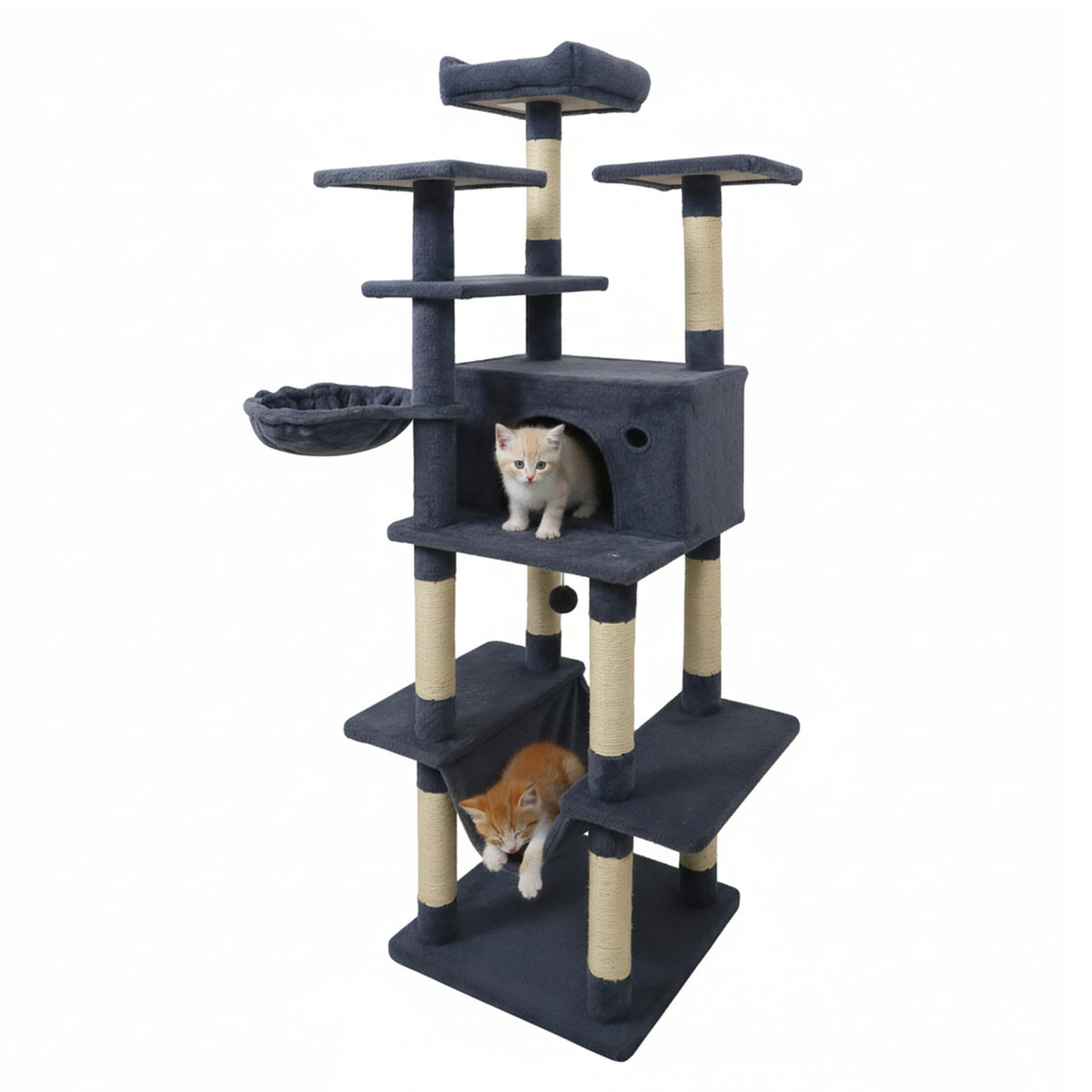 Large Cat Tree Tower 63" Tall for Indoor Cats - Dark Gray Variation