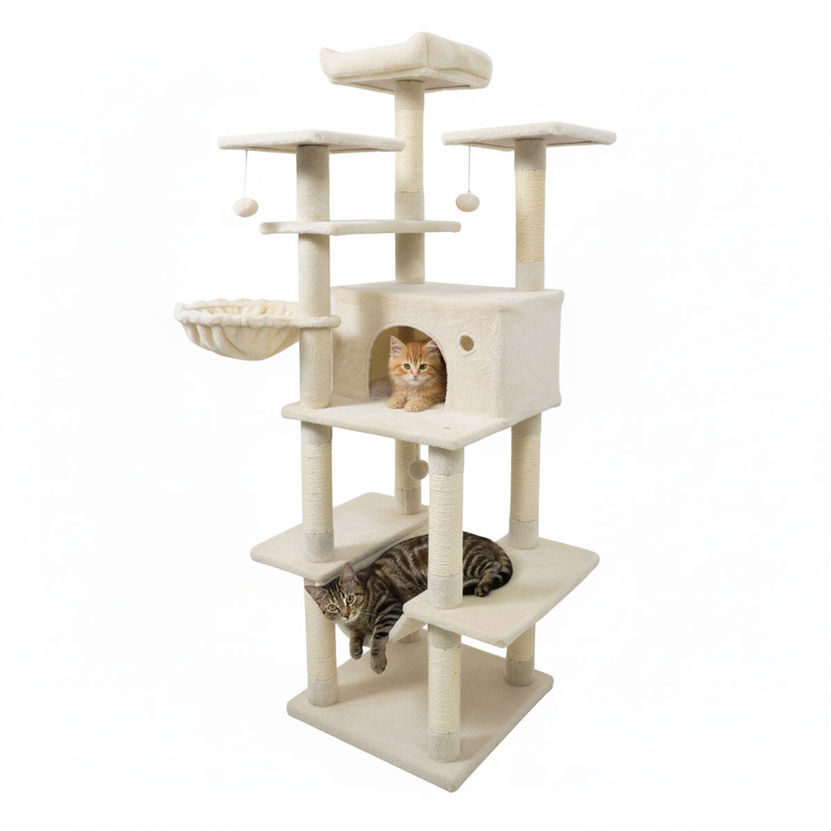 Large 63-Inch Cat Tree Tower - Beige Indoor Multi-Level Cat Furniture
