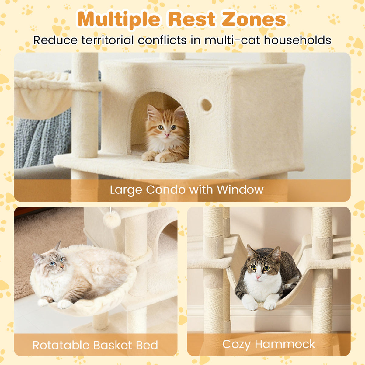 Large 63-Inch Cat Tree Tower - Beige Indoor Multi-Level Cat Furniture