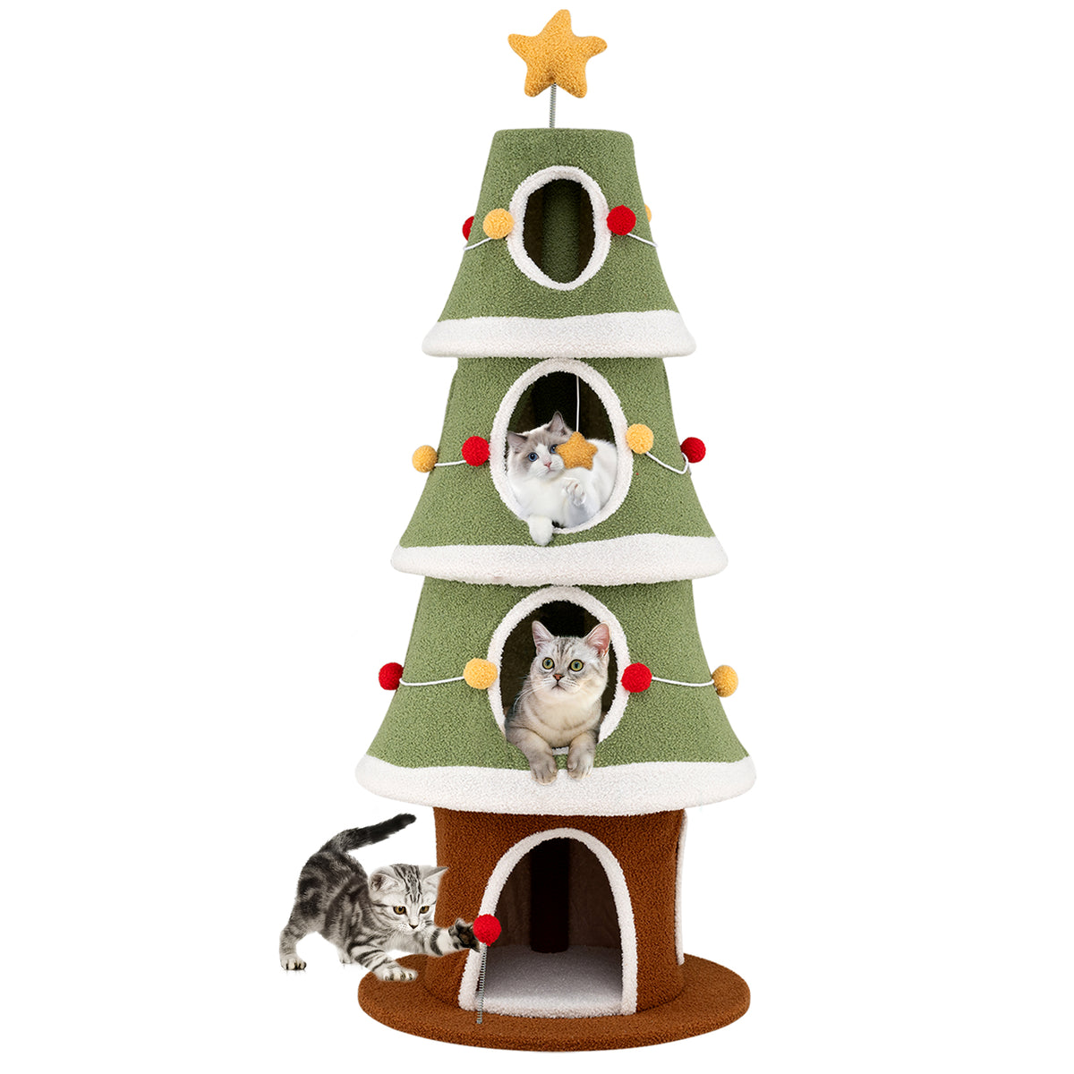 Large Green Christmas Cat Tree for Indoor Cats 61 Inch with 4 Condos & Festive Decor Variation: Large Christmas Cat Tree, Green
