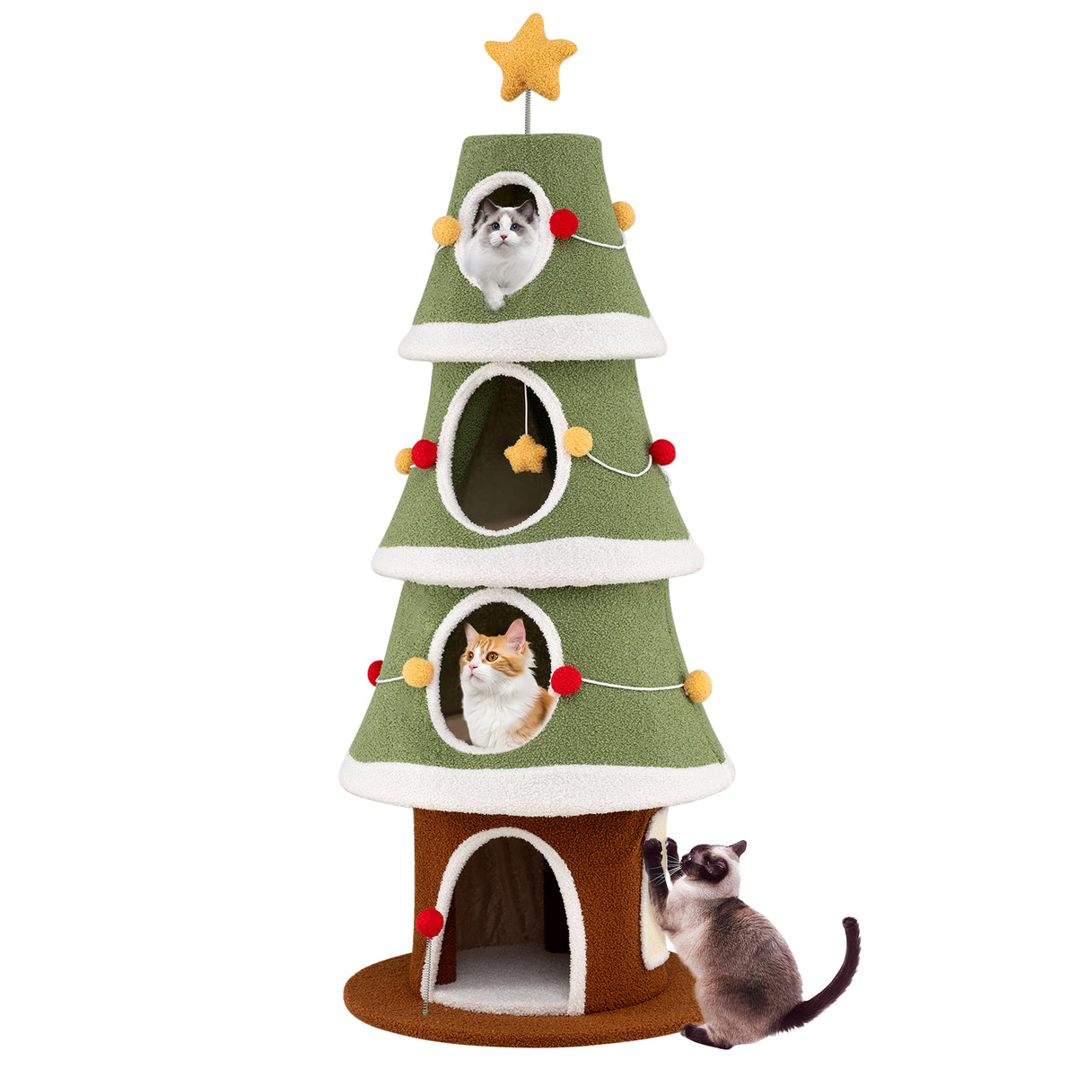 Large Green Christmas Cat Tree for Indoor Cats 61 Inch with 4 Condos & Festive Decor Variation: Large Christmas Cat Tree, Green