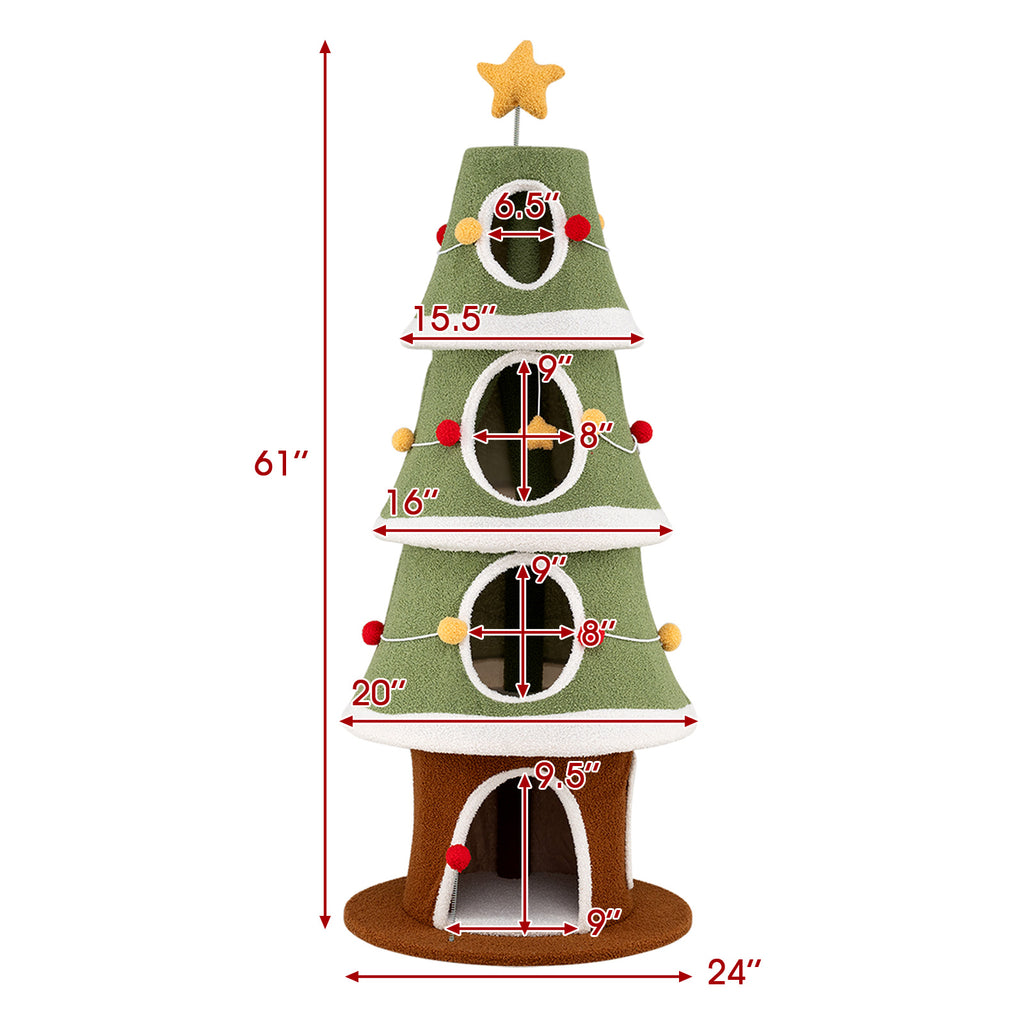 Large Green Christmas Cat Tree for Indoor Cats 61 Inch with 4 Condos & Festive Decor Variation: Large Christmas Cat Tree, Green
