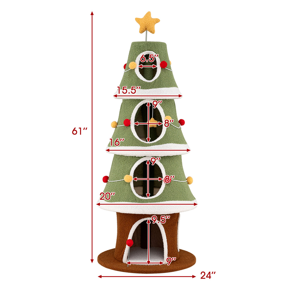 Large Green Christmas Cat Tree for Indoor Cats 61 Inch with 4 Condos & Festive Decor Variation: Large Christmas Cat Tree, Green