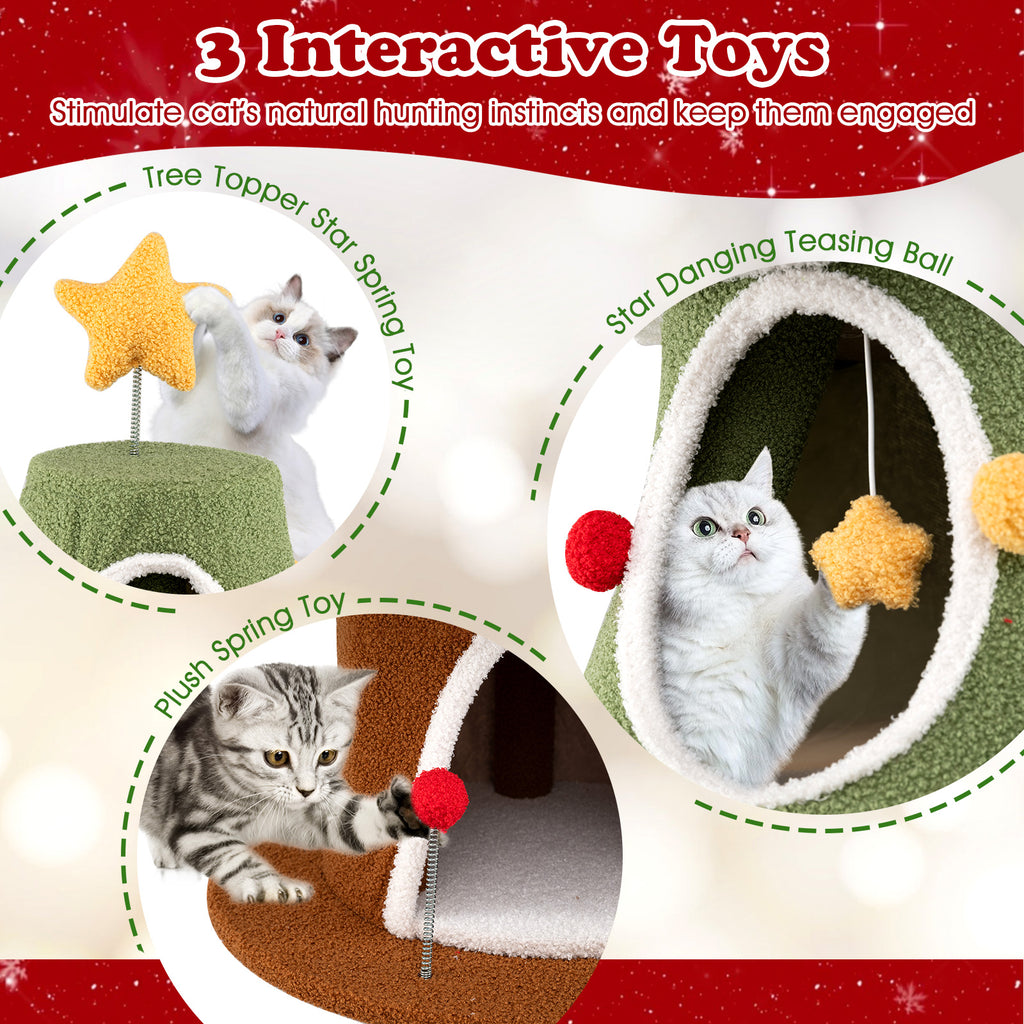 Large Green Christmas Cat Tree for Indoor Cats 61 Inch with 4 Condos & Festive Decor Variation: Large Christmas Cat Tree, Green