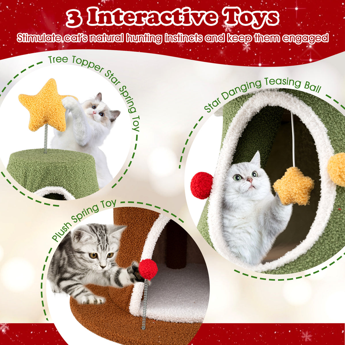 Large Green Christmas Cat Tree for Indoor Cats 61 Inch with 4 Condos & Festive Decor Variation: Large Christmas Cat Tree, Green