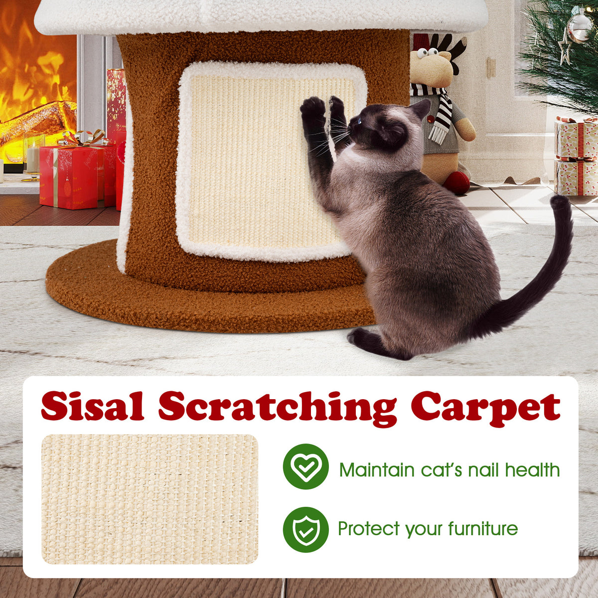 Large Green Christmas Cat Tree for Indoor Cats 61 Inch with 4 Condos & Festive Decor Variation: Large Christmas Cat Tree, Green