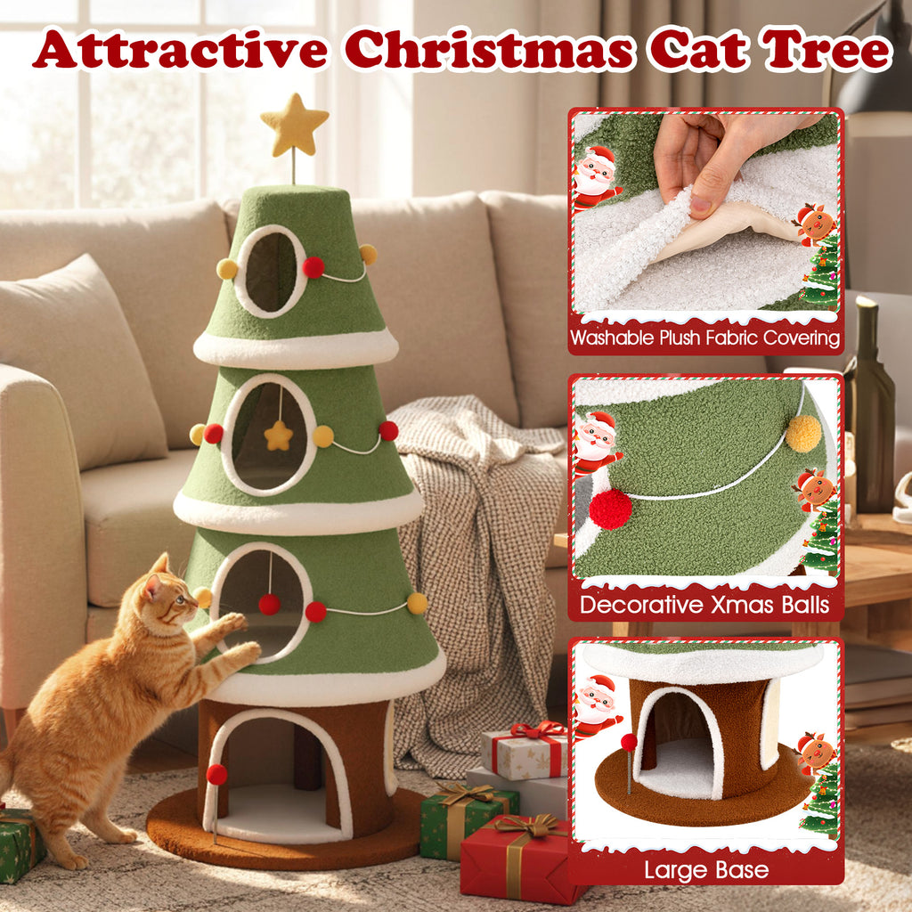 Large Green Christmas Cat Tree for Indoor Cats 61 Inch with 4 Condos & Festive Decor Variation: Large Christmas Cat Tree, Green