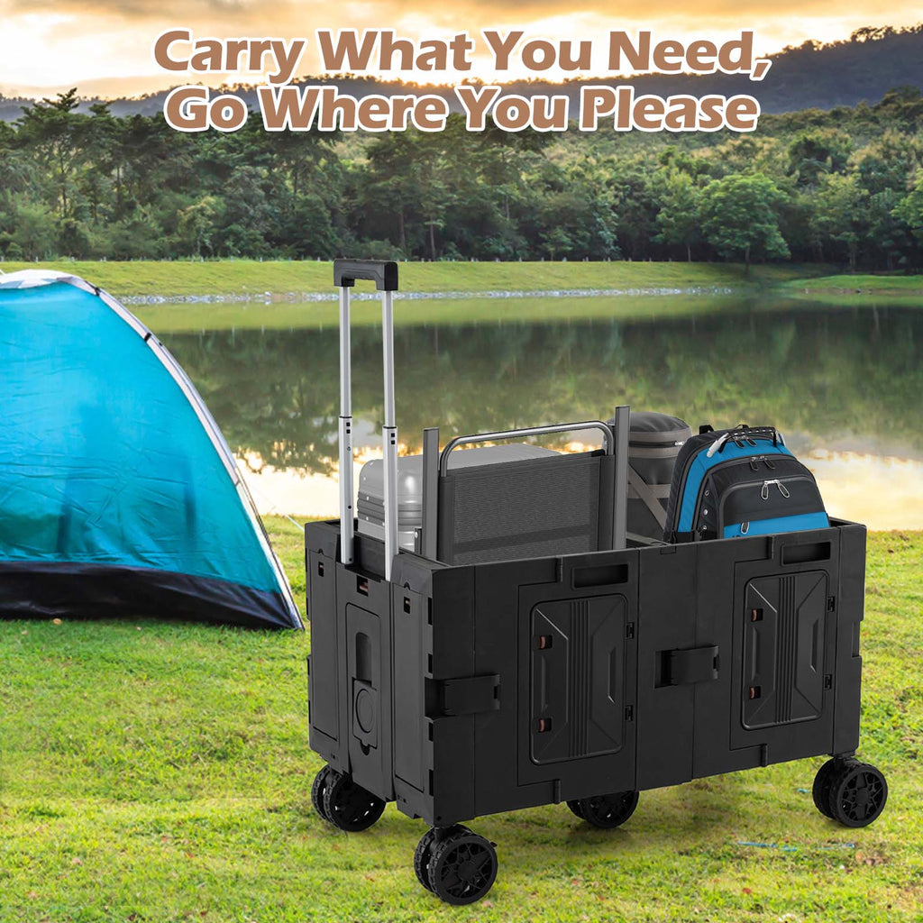 Large Foldable Utility Cart with 2-Tier Storage Crates and