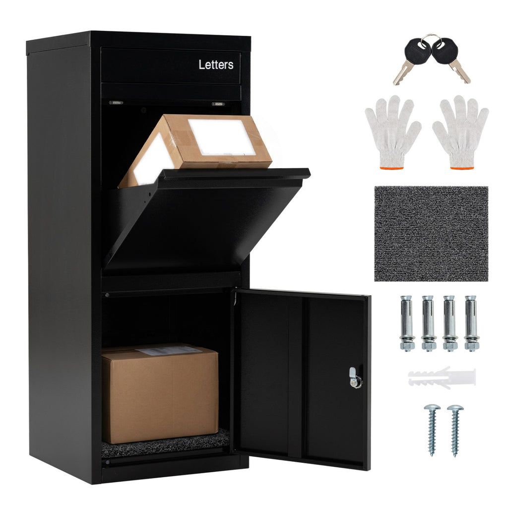 Galvanized Package Delivery Box with Anti-Theft Lock - Black