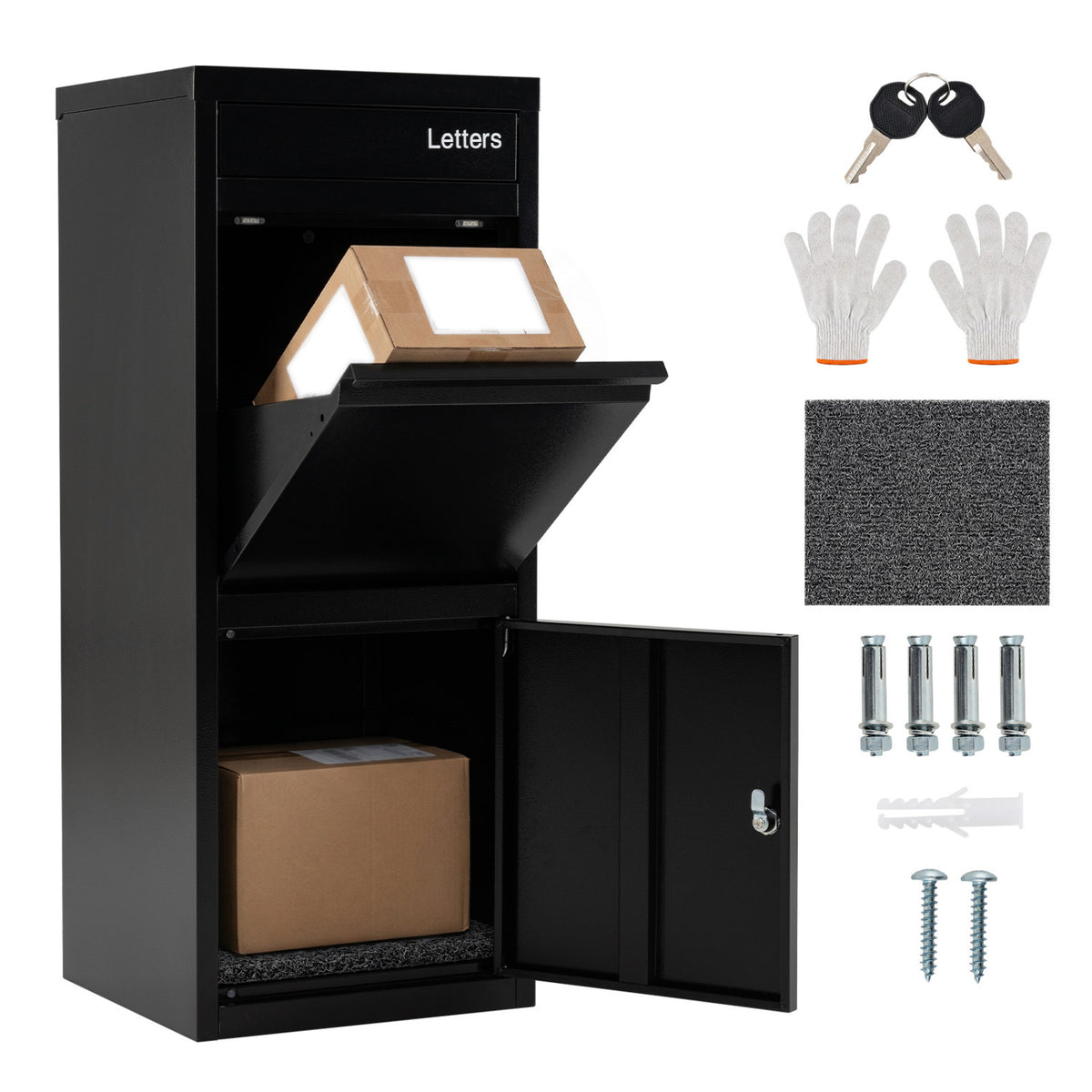 Galvanized Package Delivery Box with Anti-Theft Lock - Black