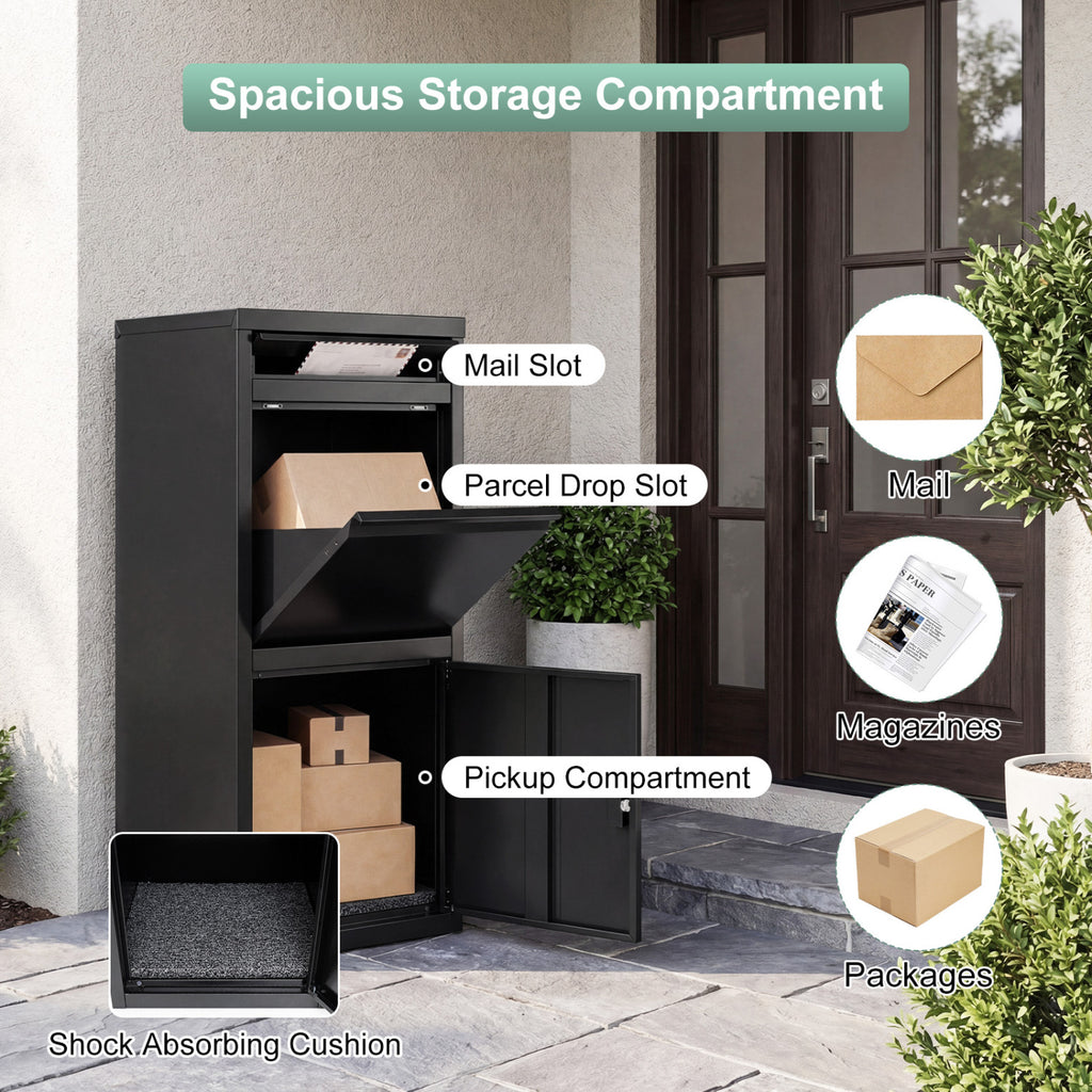 Galvanized Package Delivery Box with Anti-Theft Lock - Black
