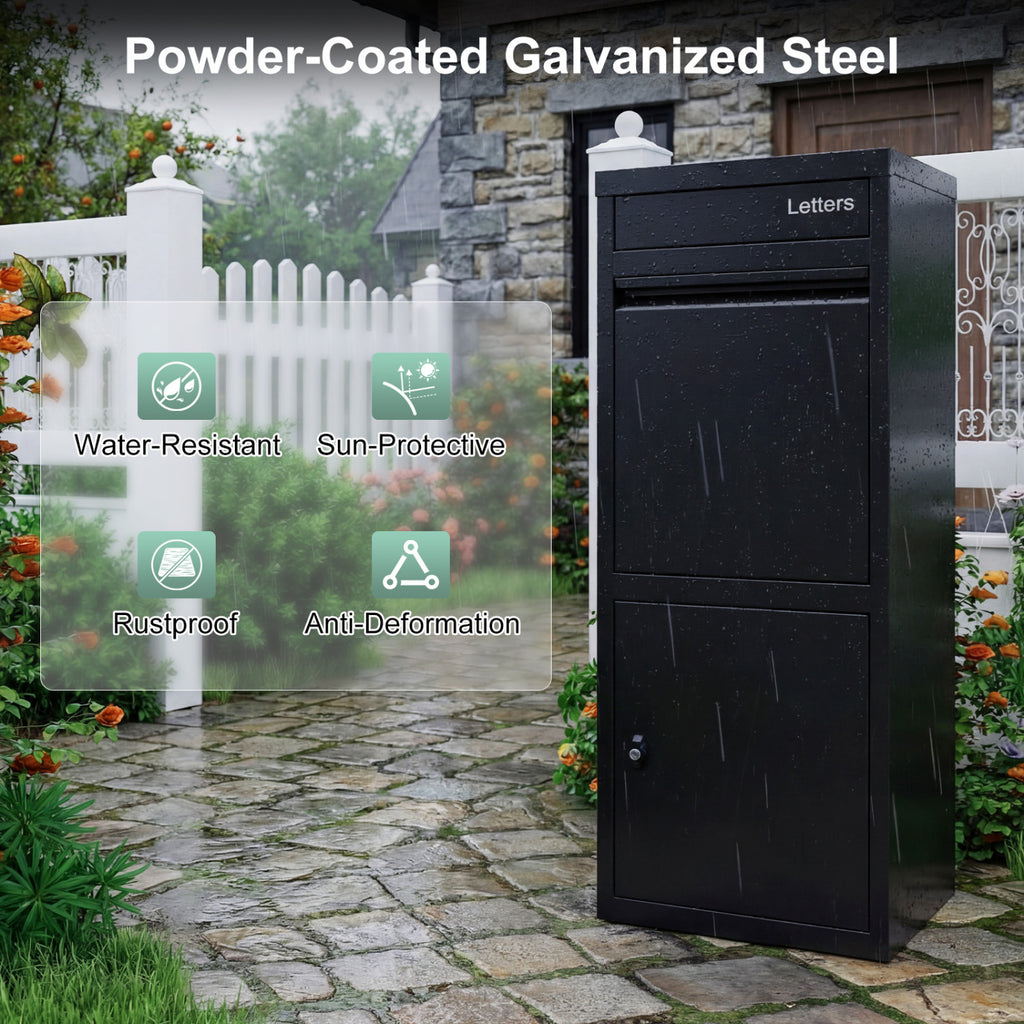 Galvanized Package Delivery Box with Anti-Theft Lock - Black