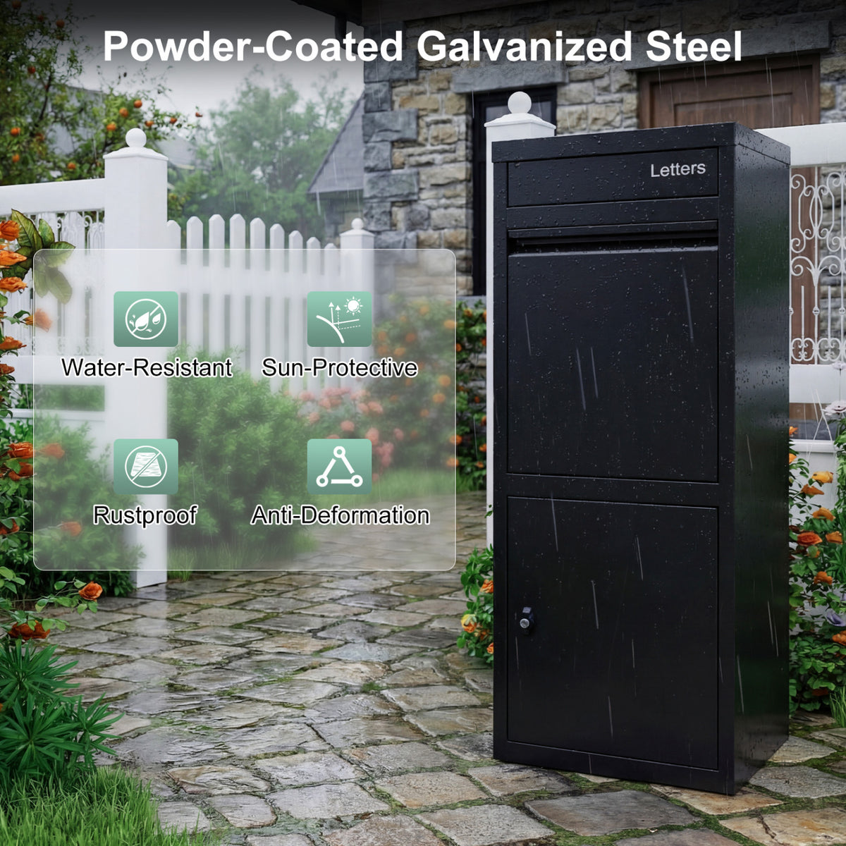 Galvanized Package Delivery Box with Anti-Theft Lock - Black