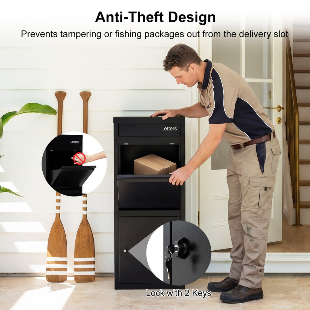 Galvanized Package Delivery Box with Anti-Theft Lock - Black