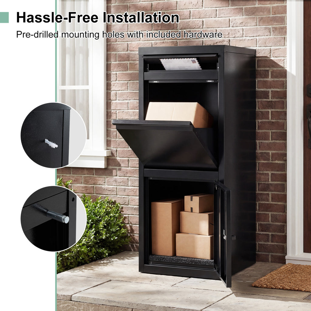 Galvanized Package Delivery Box with Anti-Theft Lock - Black