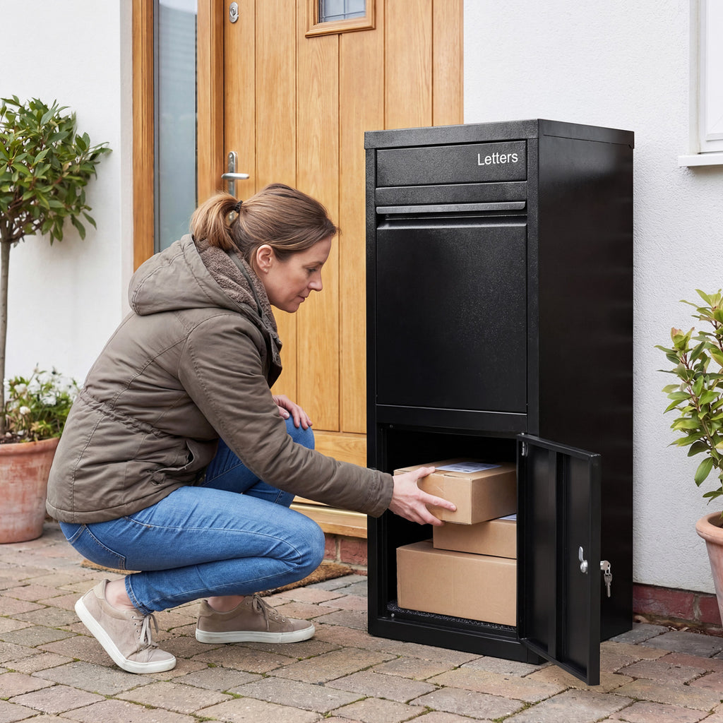Galvanized Package Delivery Box with Anti-Theft Lock - Black
