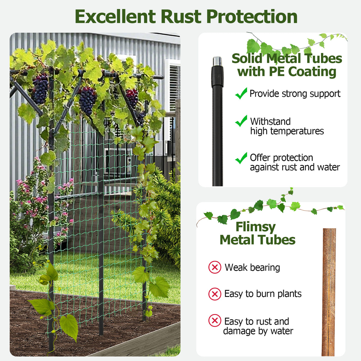 Large Garden Arch Trellis for Climbing Plants - Black