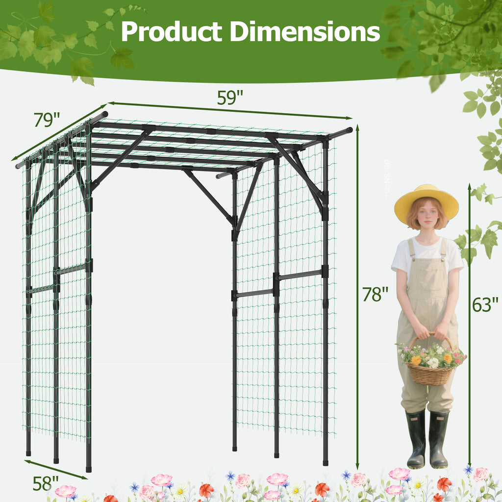 Large Garden Arch Trellis for Climbing Plants - Black